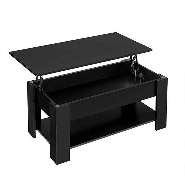 YAHEETECH Modern Wood Lift Top Coffee Table w/Hidden Compartment and Storage Shelf Cabinet for Living Room Reception Room Office, Pop-Up Storage, Minimalist Basic Accent Center Table, Black