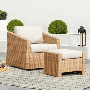 Tiaka Outdoor Swivel Rattan Single Patio Chair with Ottoman - Beige
