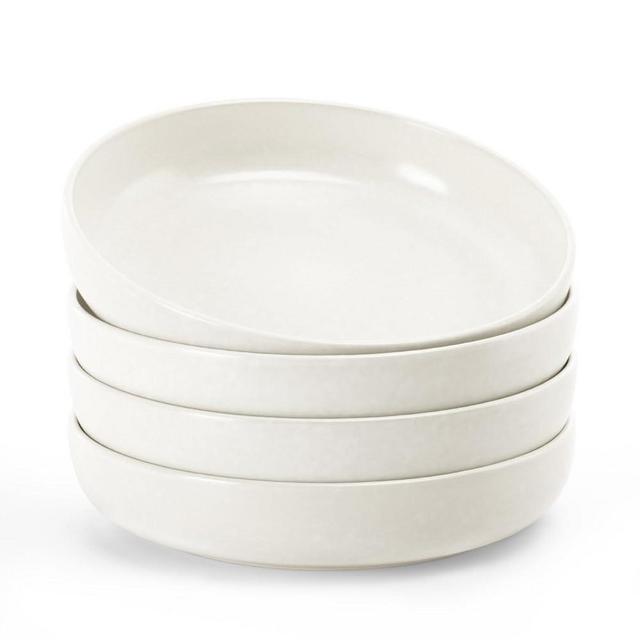 famiware Milkyway Pasta Bowls Set of 4, 8.5" Large Salad Bowls, Double Reactive Glaze, Sturdy & Stackable, Ideal for Housewarming, Festivals, Matte White