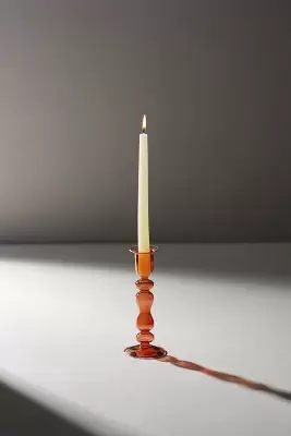 Glass Taper Candlestick, Coral Medium