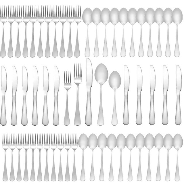 Silverware Set 60 Piece Stainless Steel Flatware Set Silverware Utensils for 12 People Includes Forks Knives Spoons & Salad Forks Dishwasher Safe Durable Tableware for Home Restaurant or Outdoor Use