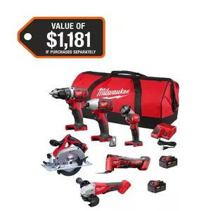 M18 18V Lithium-Ion Cordless Combo Kit (8-Tool) with (3) Batteries, Charger, and Tool Bag
