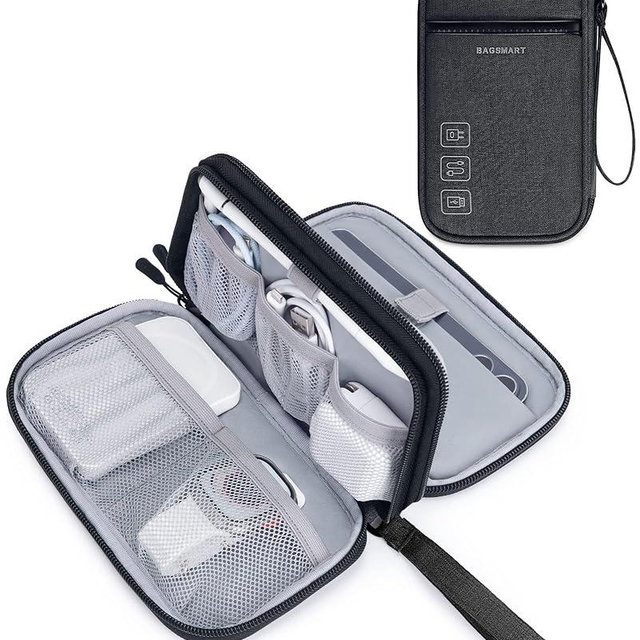 BAGSMART Cord Organizer Travel Cable Organizer Bag Tech Electronic Organizer Travel Case, Travel Essentials for Charger, Cable, Phone, Flash drive, Double Layer-Black