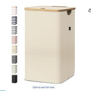 BALEINE Laundry Hamper with Lid, Tall Laundry Baskets with Bamboo Pull Handles, Large Laundry Bin with Internal Support (26 Gal/100L, Beige)