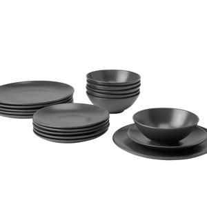 FÄRGKLAR 18-piece dinnerware set, matte dark gray