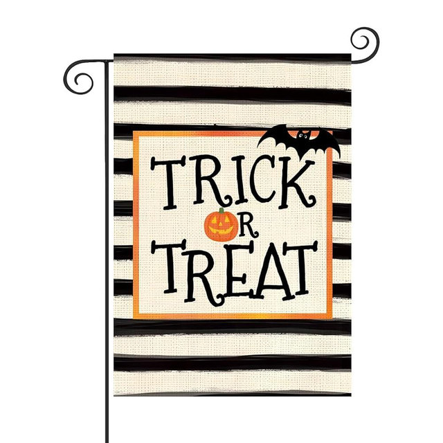 CJYGEGE Trick or Treat Halloween Garden Flag for Outside 12 x 18 Inch, Halloween Decor Double Sided Burlap Yard Flag for Outdoor Decoration