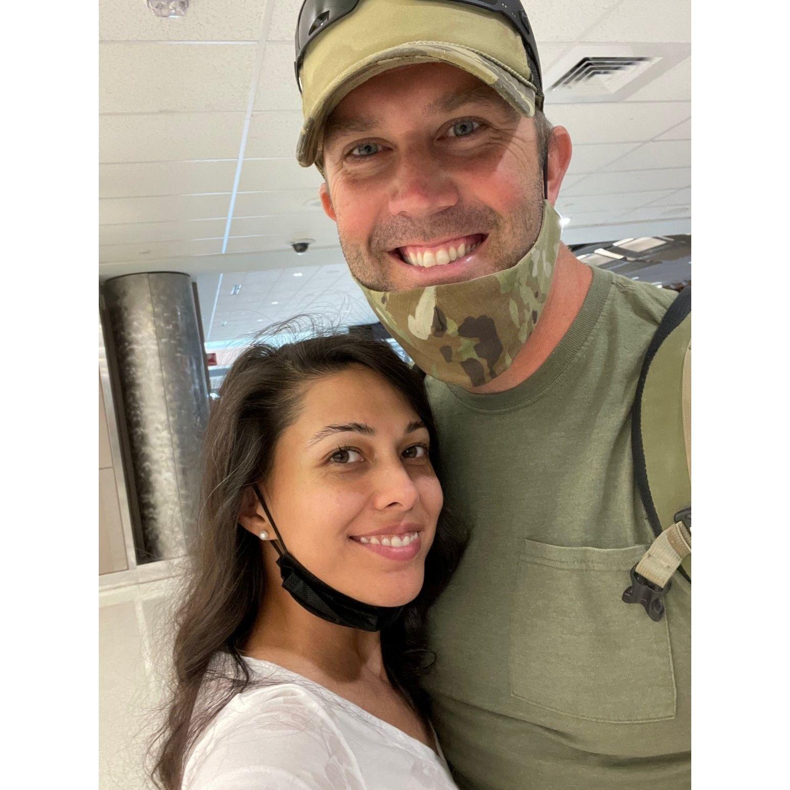 Brandon coming home after a month of training in California!