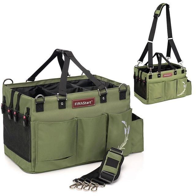 FifthStart Wearable Cleaning Caddy, A Cleaning Supplies Organizer With 4 Corner Shoulder Strap & Removable Waist Strap. Professional Cleaning Caddy Organizer With Handle: (Green, Large)