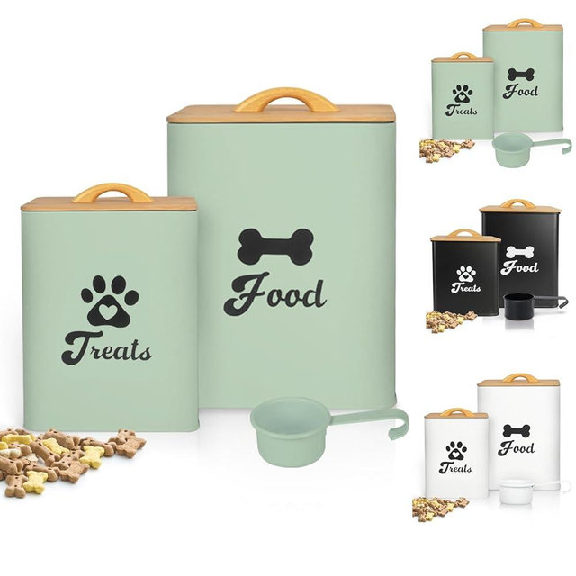 Dekosilave Dog Treat Container 2PCS, Dog Food Storage Container with Lids Airtight, Dog Treat Jars for Kitchen Counter-7+3Lbs (Saga Green)