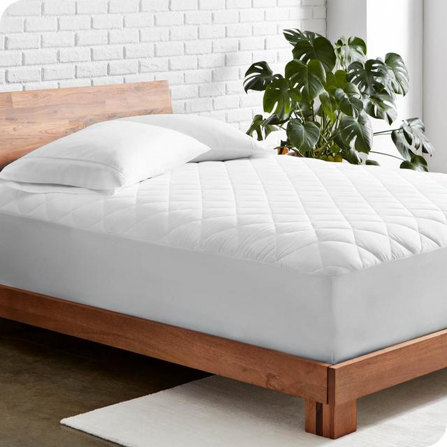 Bare Home Quilted Hypoallergenic Down Alternative Fiberfill Fitted White Queen Mattress Pad