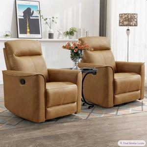 Set of 2 | 31.5" Wide Modern Ultra Comfortable Swivel and Rocker Manual Recliner Chair (Set of 2) - Brown/White Stitching Microfiber / Microsuede