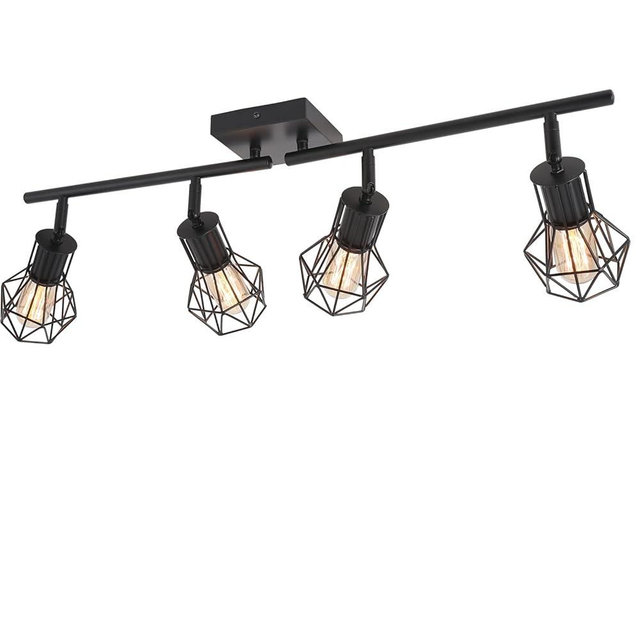 BANGANMA Track Lighting Fixtures Ceiling，Industrial Black Kitchen Track Lighting for Kitchen, Living Room, Dining Room, Hallway（E26