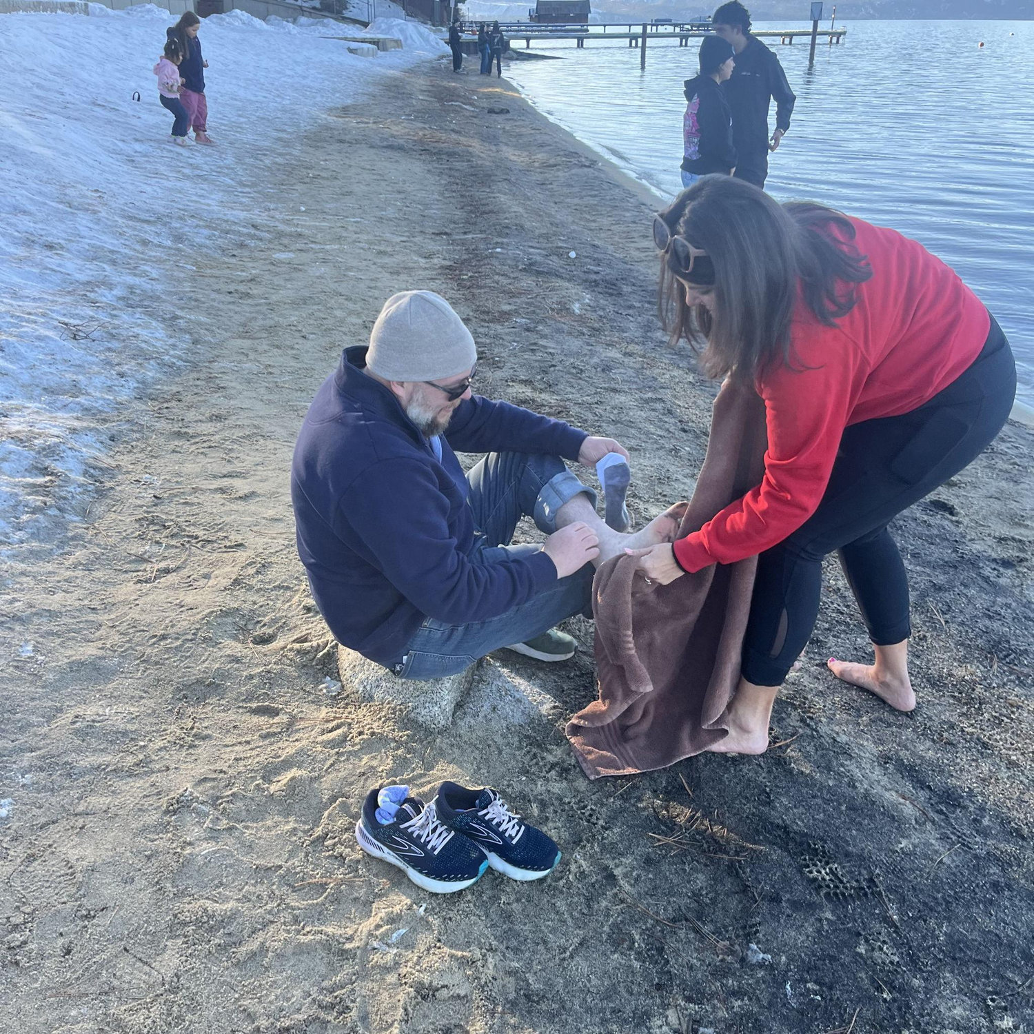 When we got out of the water, we washed and dried each other's feet. Such a special impromtu moment.