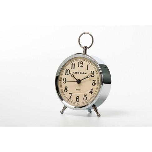 Antique Bronze Metal Analog Table Clock Silver - Crosley