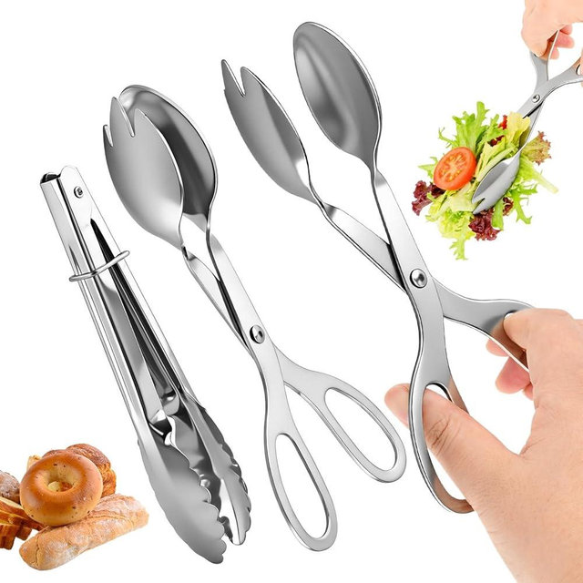 Kitchen Tongs for Cooking for Buffet Party Catering, 3pcs Stainless Steel Salad Tongs for Food Bread Cake Bake Dessert, Heat Resistant Comfort Grip Buffet Serving Tong for Kitchen