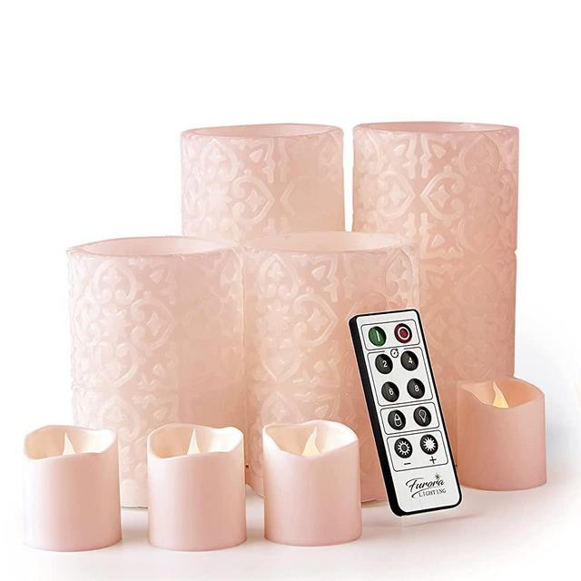Furora LIGHTING Flameless Candles Pink Room Decor Candles Set of 8 with Remote Control and Timer, Real Wax Pink Pillar Candles and Votive Candles Flickering LED Candles for Room Decor and Accessories