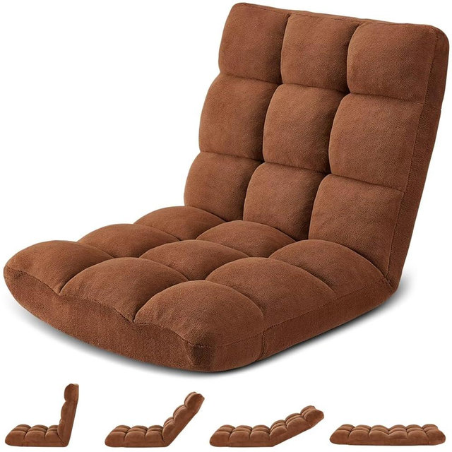 Avocahom Folding Floor Gaming Chair 14-Poistion Cushioned Adjustable Floor Lazy Sofa Chair w/Breathable Cotton & Skin-Friendly Flannel for Adults & Kids Perfect for Reading Gaming Meditating, Brown