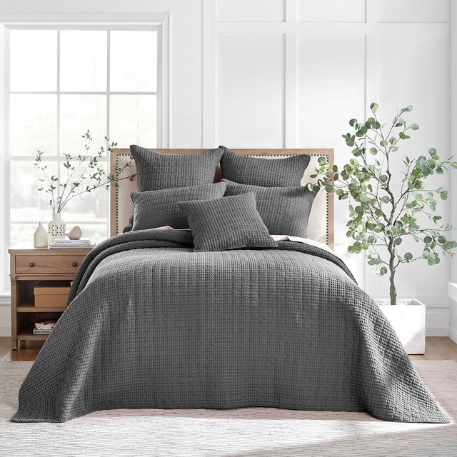 Mills Waffle Charcoal King Bedspread Set - Levtex Home