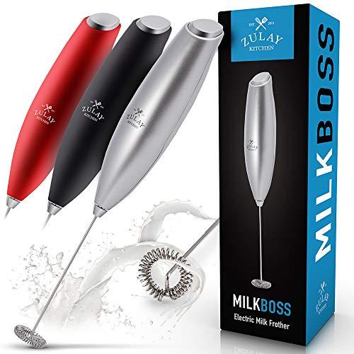 NEW FASTER, STRONGER & LONGER LASTING TITANIUM Motor Milk Boss Milk Frother (No Stand Included) - Handheld Frother Whisk - High Powered Milk Foamer Frother Mini Blender for Coffee, Bulletproof® Coffee, Frappe, Latte, Matcha by Zulay (Titanium Silver)