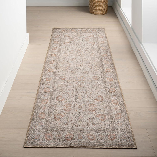 nuLOOM Hillstone Collection 2'8" x 8' Area Rug, Traditional Vintage Distressed Medallion, Thick and Soft, Durable Non-Shedding Low Pile Poly/Jute Blend, Living Room, Bedroom, Glenette Light Brown