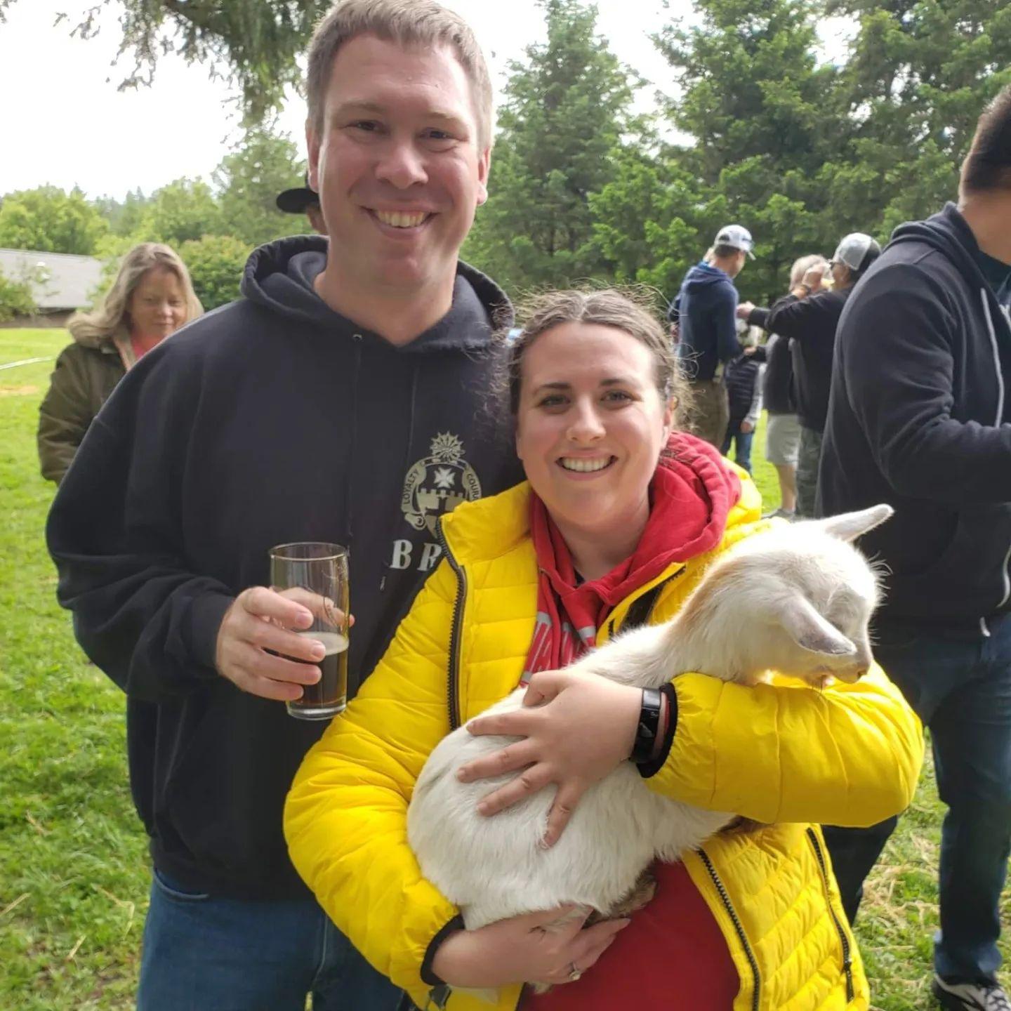 one of our first dates, beer and baby goats.