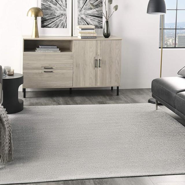 Nourison Essentials Indoor/Outdoor Silver Grey 5' x Square Area Rug, Easy Cleaning, Non Shedding, Bed Room, Living Room, Dining Room, Backyard, Deck, Patio (5 Square)