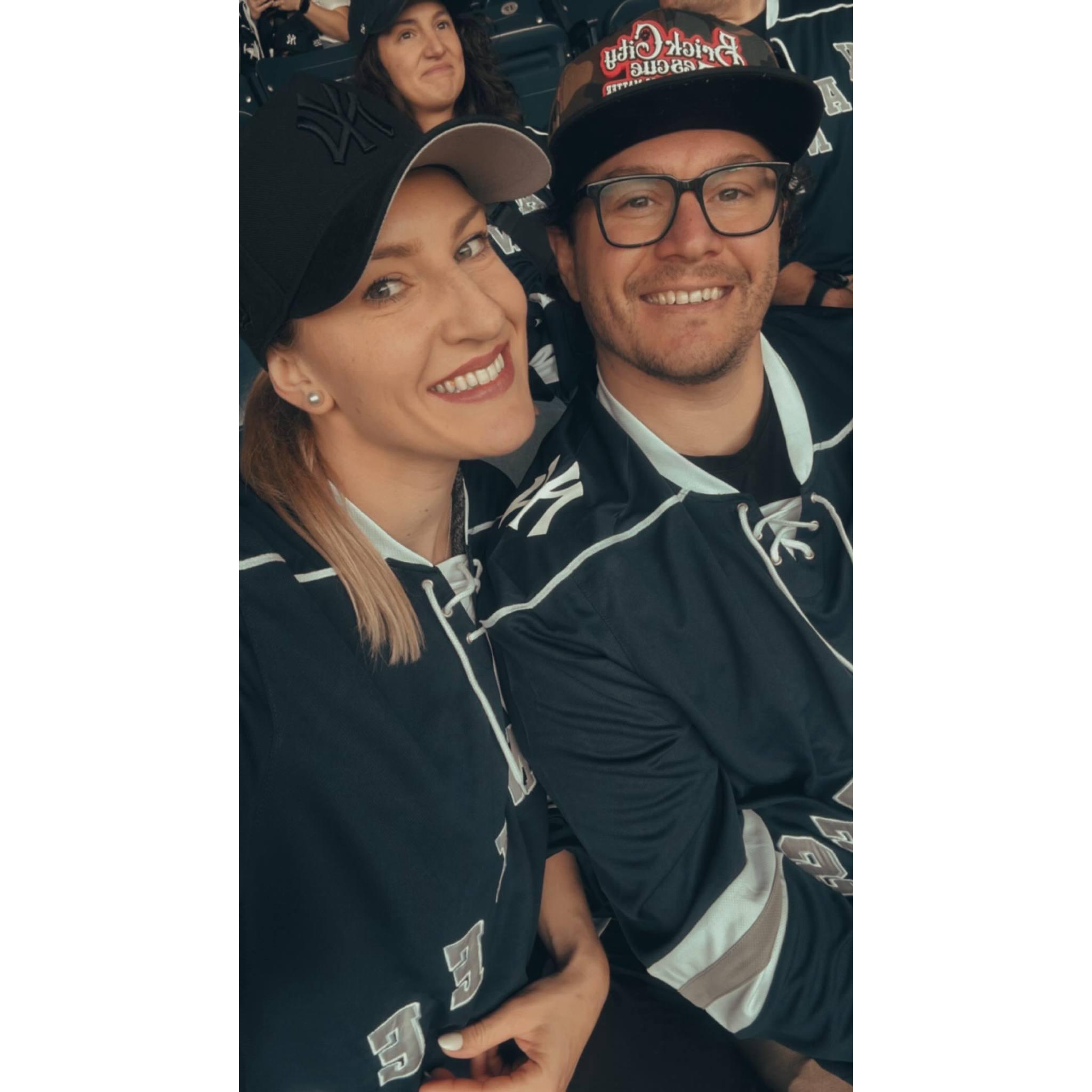Casey was at the stadium 4 hours before the game because Kate had to have a free Yankees hockey jersey for the baseball game. Does that make sense? No, but it was fun.