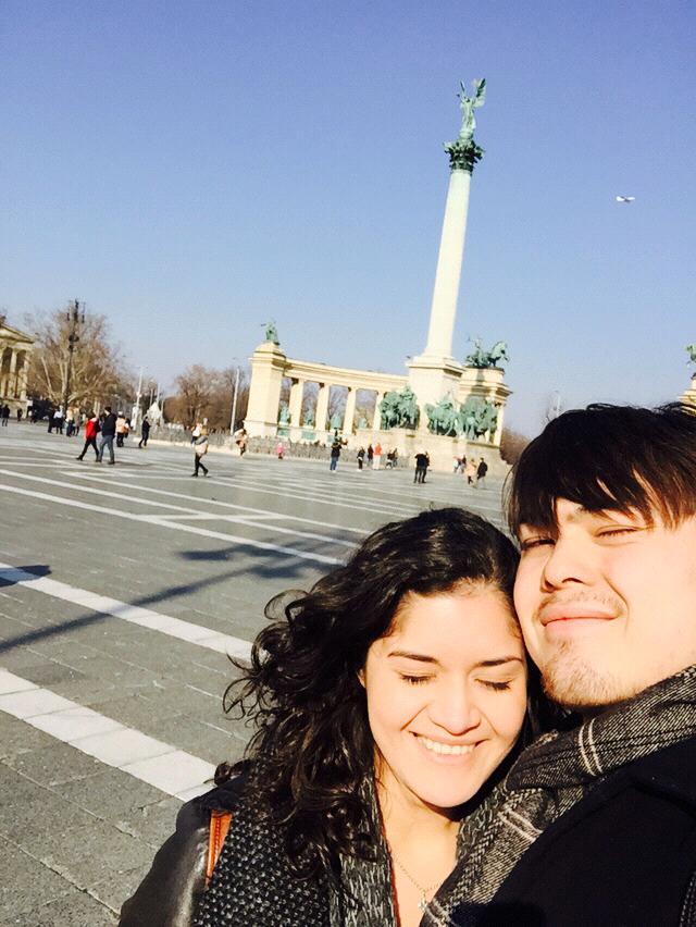 In a plaza near Gellert Thermal Bath in Budapest, Hungary. Feb 2015.