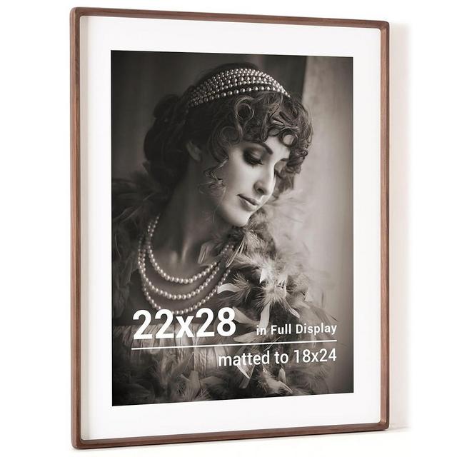 22x28 Poster Frame, USA-Sourced Walnut Wood Picture Frame with HD Tempered Glass, Handcrafted Rounded Corner 22 x 28 Wooden Frames Matted to 18x24 Photos, Horizontal or Vertical Wall Display