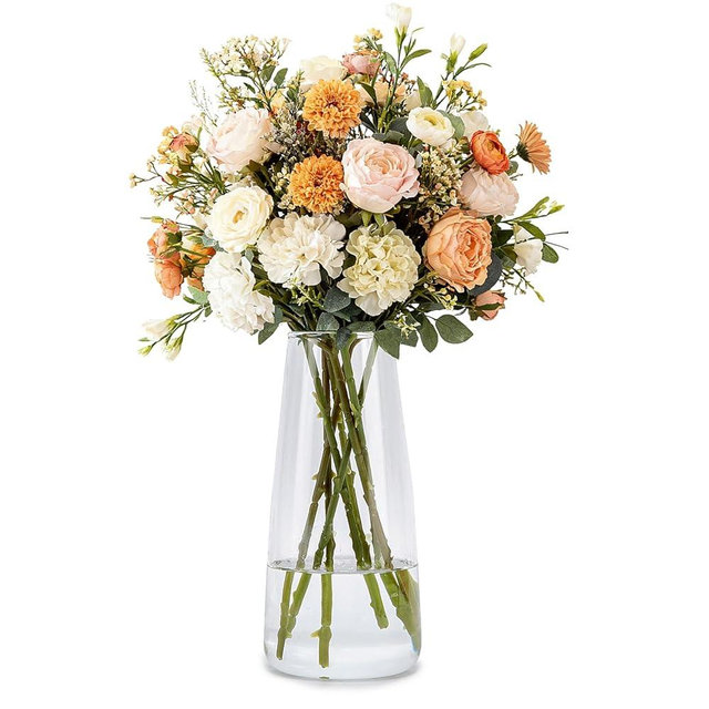 Crystal Clear Glass Vase, Flower Vase for Table Centerpiece Home Decor, Modern Vases for Living Room, Wedding, Office, Coffee Table, Birthday Housewarming Gift, 8.3inch (Clear)