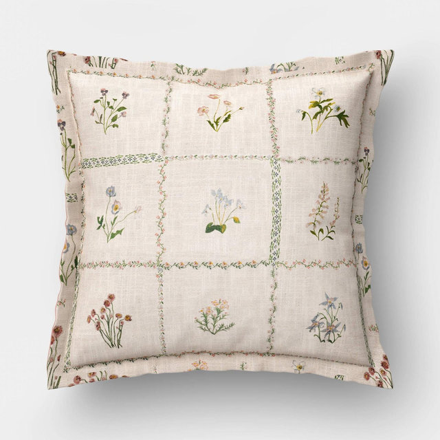 18''x18'' Woven Floral Print Checked Throw Pillow - Threshold™