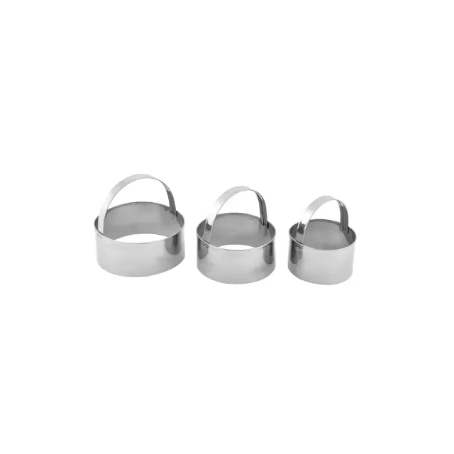 Unique Bargains Kitchen Metal Cylindrical Cookie Biscuit Baking DIY Mould Cutter 3 in 1 Set Silver Tone