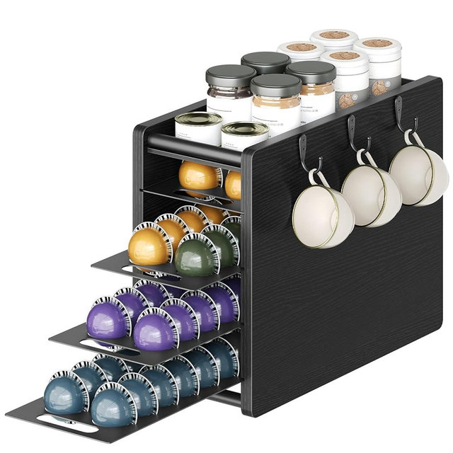 YATINEY Coffee Pod Drawer Holder, 72 Pods Large Capacity, 4 Tier Holder for Vertuo, Coffee Pod Organizer for Countertop, Storage Rack for Nespresso Vertuo Pods, Space Saving, Black KH06BB