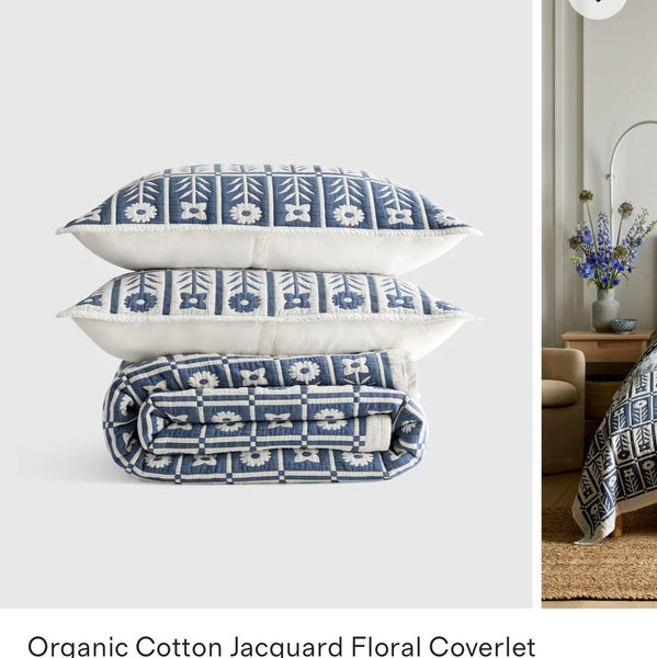 Organic Cotton Jacquard Floral Coverlet Set - Glacier Blue, Full/Queen