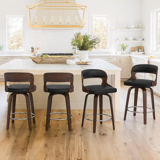Cozyman Barstools, Counter Height Bar Stools, 26" Faux Leather Swivel Counter Stools, Mid Century Bar Stool Set of 4, Swivel Bar Stools with Backs for Kitchen,Restaurant, Black