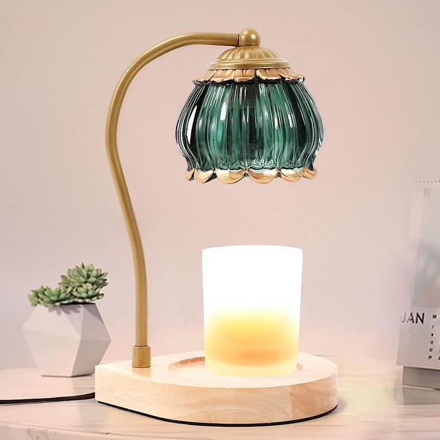 CABRHEART Candle Warmer Lamp with Timer, Dimmable Electric Candle Warmer Melter, Small & Large Jar Fragrance Candle Holders for Home Decoration Gift, Golden-Green