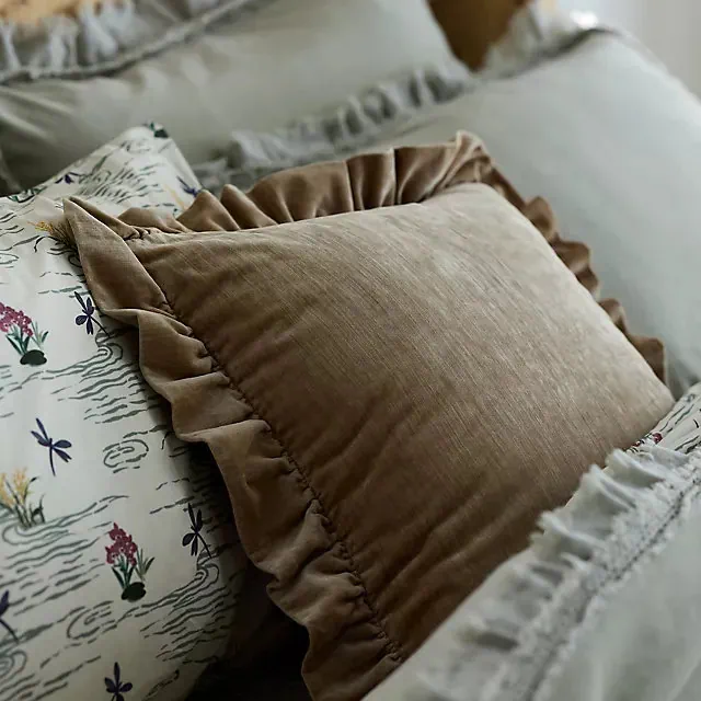 Ruffled Velvet Throw Pillow