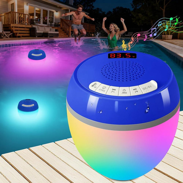 LanAqua 3 in 1 Bluetooth Pool Speaker with Digital Thermometer, Floating Pool Speaker with Colorful Lights,Hot Tub Speakers IP68 Waterproof, TWS Portable Speaker, Loud Sound Floating Speakers for Pool