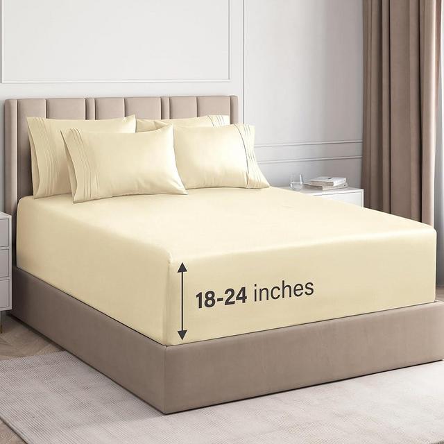 Extra Deep Queen 6 Piece Bedding Sheet Set - Breathable & Cooling - Hotel Luxury Bed Sheets Set - Easy Fit - Soft, Wrinkle Free & Comfy Off White Bedding Sheets - Extra Deep Pockets Bed Sheet Set