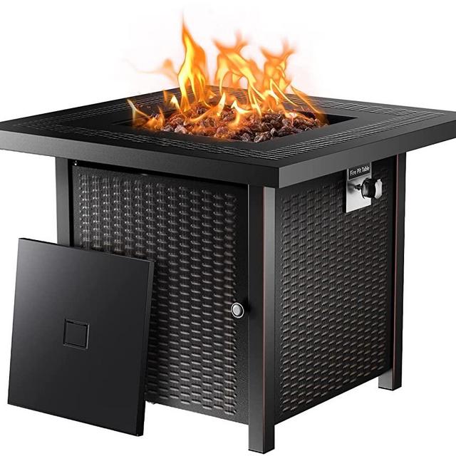 Ciays Propane Fire Pits 28 Inch Outdoor Gas Fire Pit, 50,000 BTU Steel Fire Table with Lid and Lava Rock, Add Warmth and Ambience to Gatherings and Parties On Patio Deck Garden Backyard