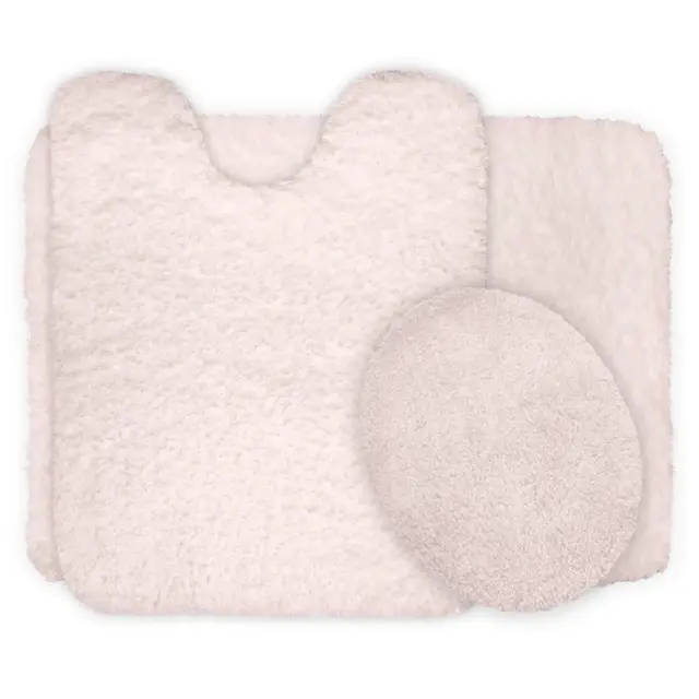 Hastings Home 3 Piece Super Plush Non-Slip Bath Mat Rug Set - Ivory