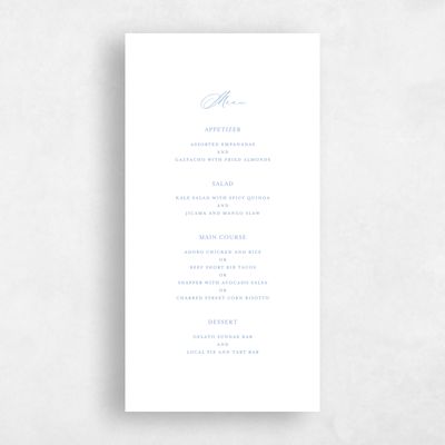 Dusty Blue Wedding Menu - Richmond Letterpress