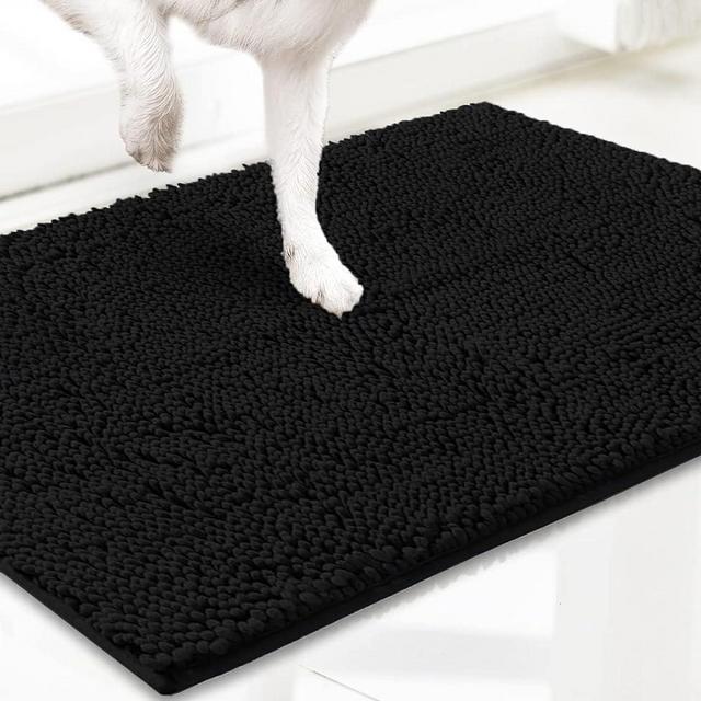 Muddy Mat AS-SEEN-ON-TV Highly Absorbent Microfiber Door Mat and Pet Rug, Non Slip Thick Washable Area and Bath Mat Soft Chenille for Kitchen Bathroom Bedroom Indoor and Outdoor - Black Medium 30"X19"