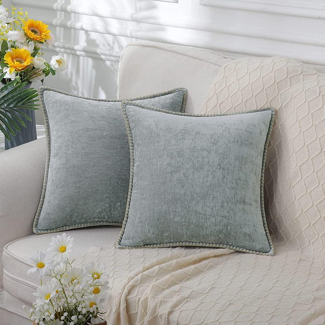 decorUhome Chenille Soft Throw Pillow Covers 22x22 Set of 2, Farmhouse Velvet Pillow Covers, Decorative Square Pillow Covers with Stitched Edge for Couch Sofa Bed, Ultimate Gray