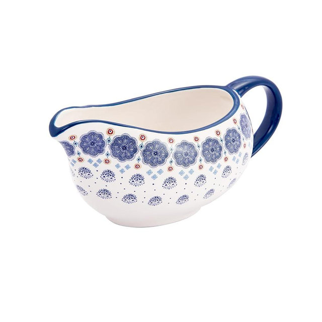 Bico Blue Talavera 14oz Gravy Boat with Large Handle, Ceramic Sauce Boat for Creamer, Salad Dressings, Broth, Black Pepper Sauce