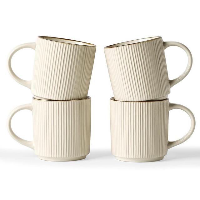 famiware Coffee Mug Set for 4, Star 12 oz Catering Mugs Cup Set with Handle for Coffee, Tea, Cocoa, Milk - Ceramic Stoneware Drinkware Set, White