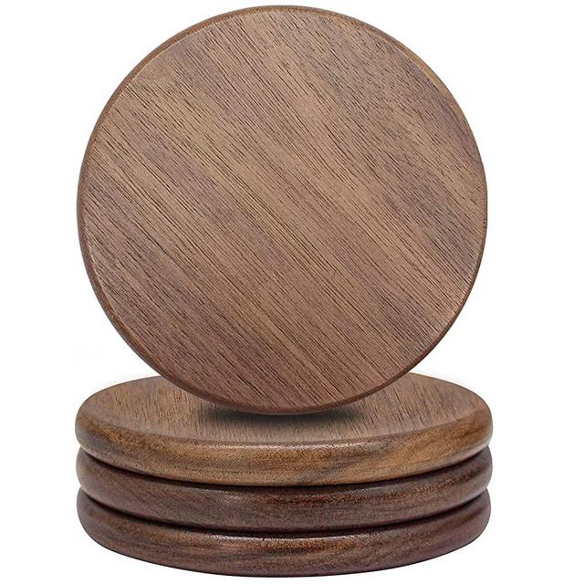 Eykao Coasters for Drinks, Coasters for Coffee Table, 4 Sets of Walnut Wood Coaster, Fit All Kinds of Cups, Wooden Table, Rustic Farmhouse Coaster are Perfect for Home Decor, Housewarming Gift, Black