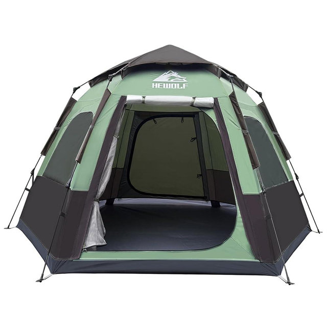 Hewolf 2/3/4 Person Camping Tent - Instant Pop Up Waterproof 2 Doors Tent with Easy Setup | 3-Season Hexagonal Dome Design for Family, Hiking & Traveling
