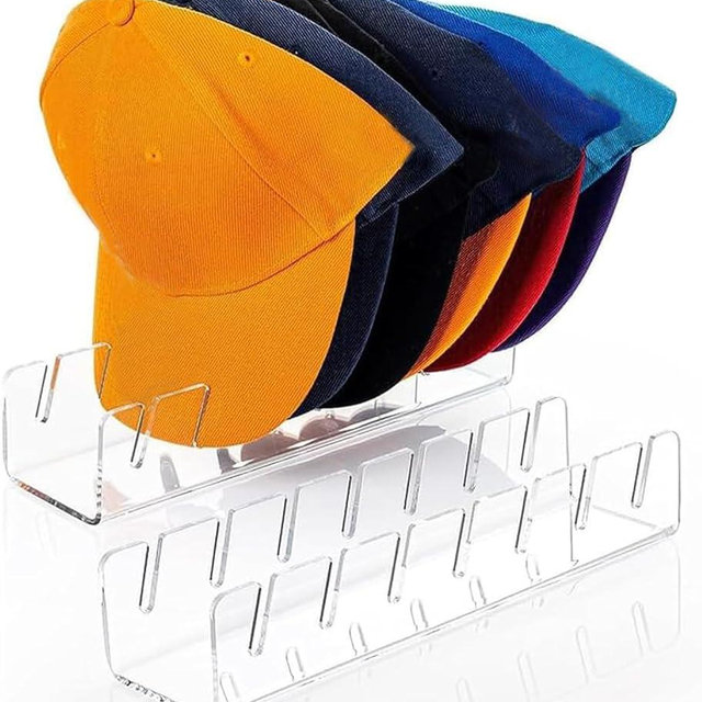QKEWURO 2024 New Hat Stand for Baseball Caps Display and Organizer , No Install Acrylic Hat Holder for 14 Baseball Caps for Bedroom, Closet, Dresser (2PCS)