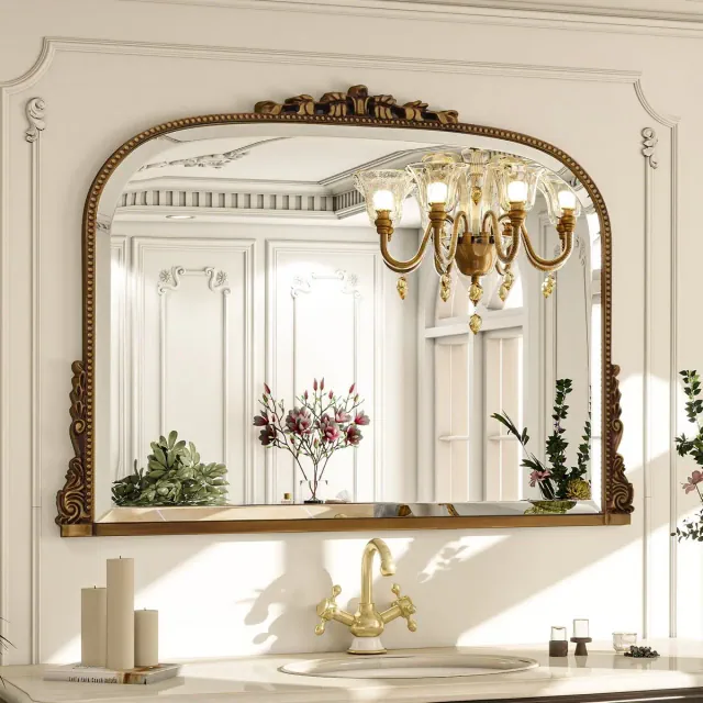Arched Vintage Baroque Vanity Mirror with Ornate Frame - Decorative Bathroom, Bedroom or Living Room Mirror